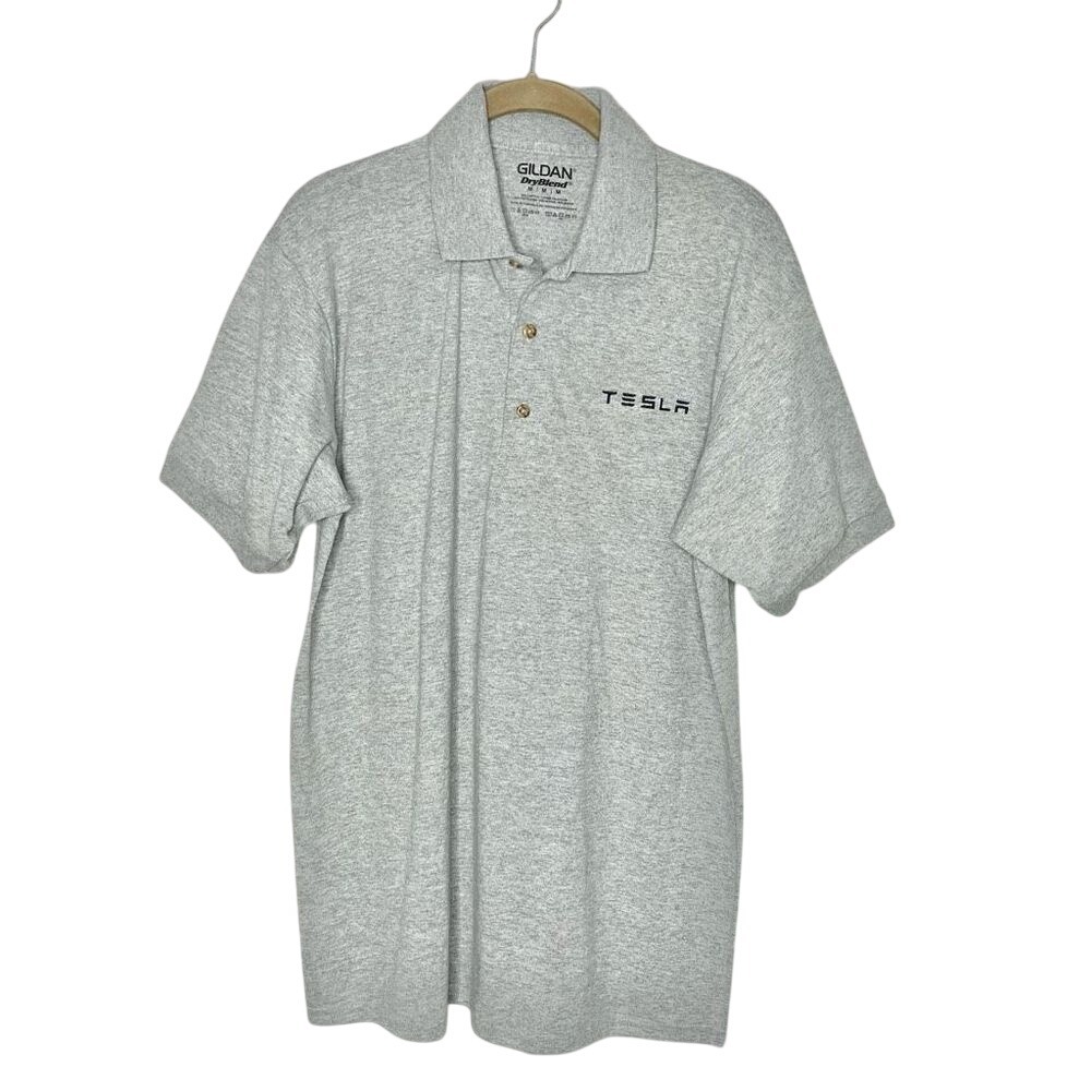 Tesla Motors Men's Gray DryBlend Embroidered Logo Polo Shirt‎ Size Medium